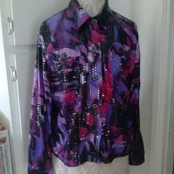 *Purple Pink Black Shiny Jacket 80's PL - Picture 2 of 6